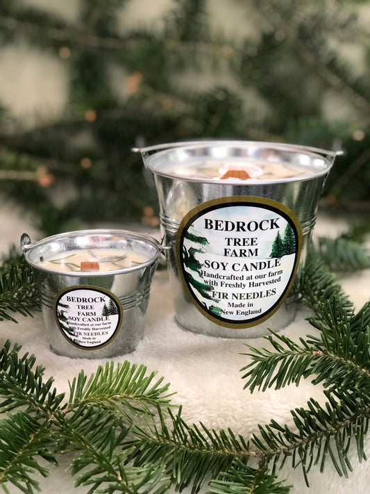 SOY CANDLE Fir Needle Natural Galvanized Pail 3 oz. Wooden Wick - P3N
