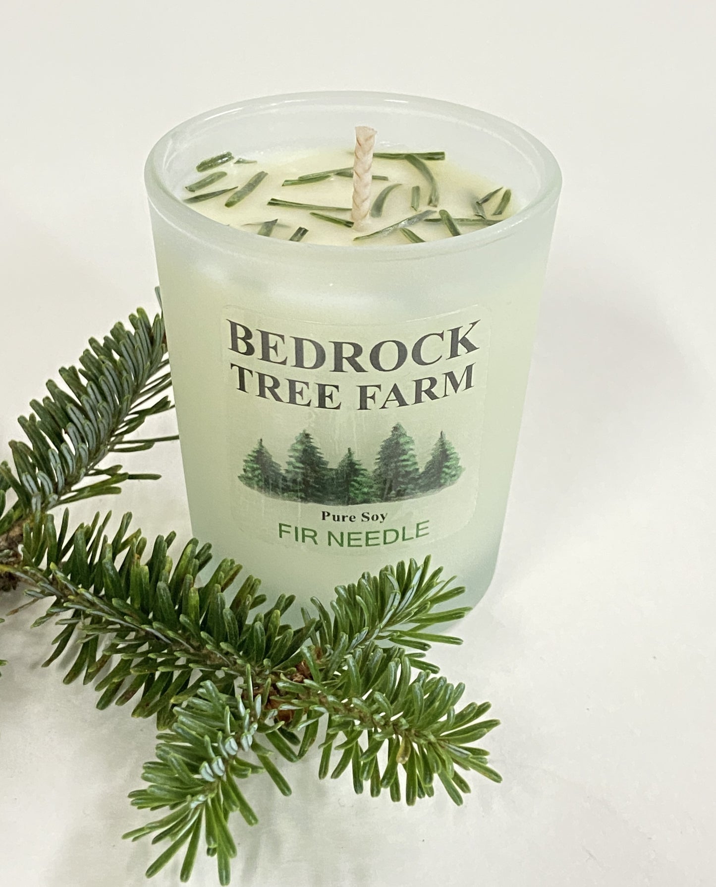 SOY CANDLE - Fir Needle Natural Frosted Glass Votive  2.5 oz. Single Cotton Wick - VHN