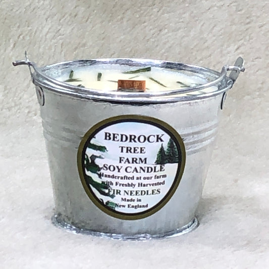 SOY CANDLE Fir Needle Natural Galvanized Pail 3 oz. Wooden Wick - P3N