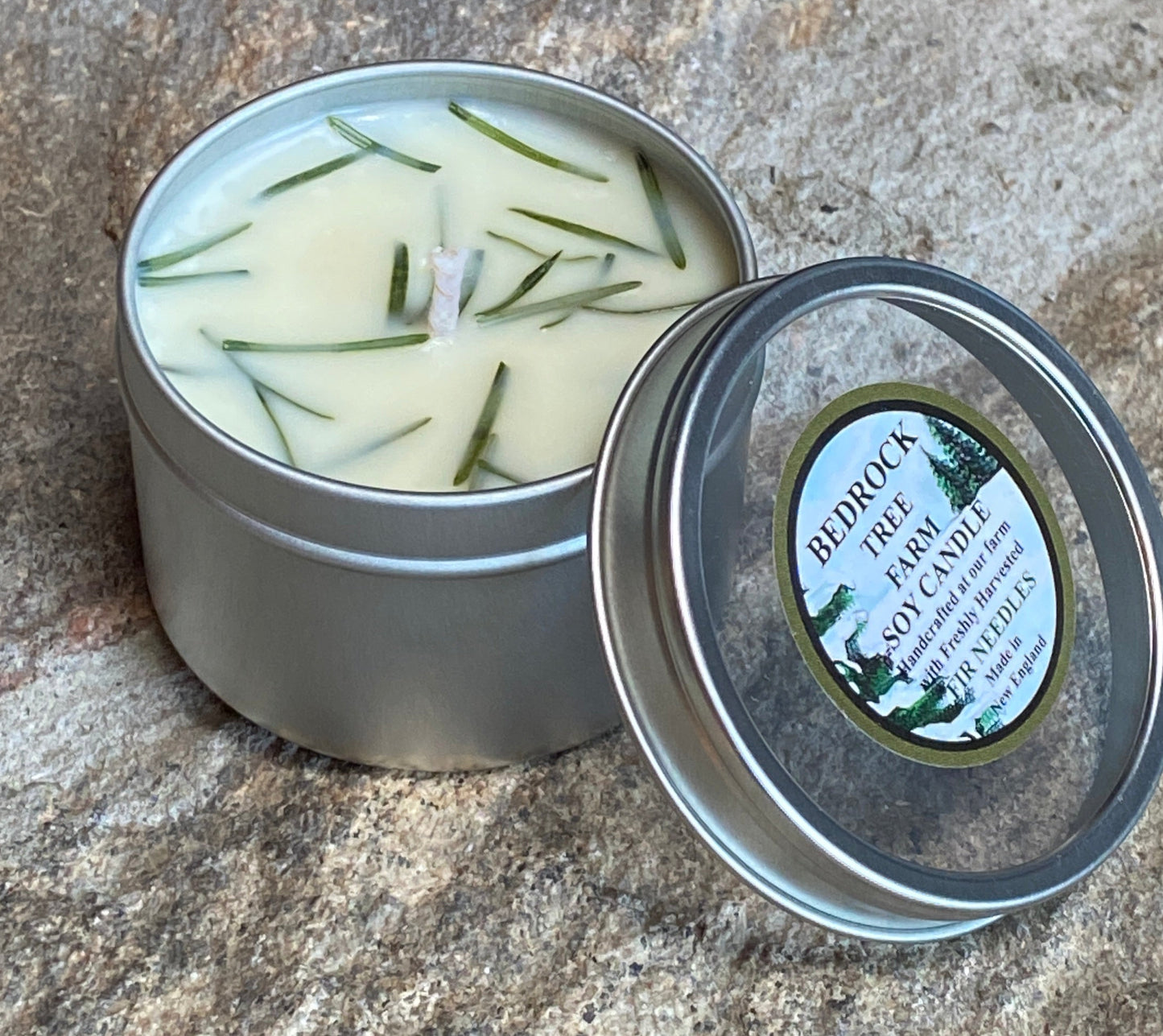 SOY CANDLE Fir Needle Natural Candle Tin 4 oz. with Window Lid Single Cotton Wick - CT4