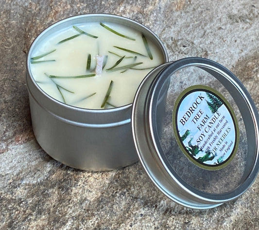 SOY CANDLE Fir Needle Natural Candle Tin 4 oz. with Window Lid Single Cotton Wick - CT4
