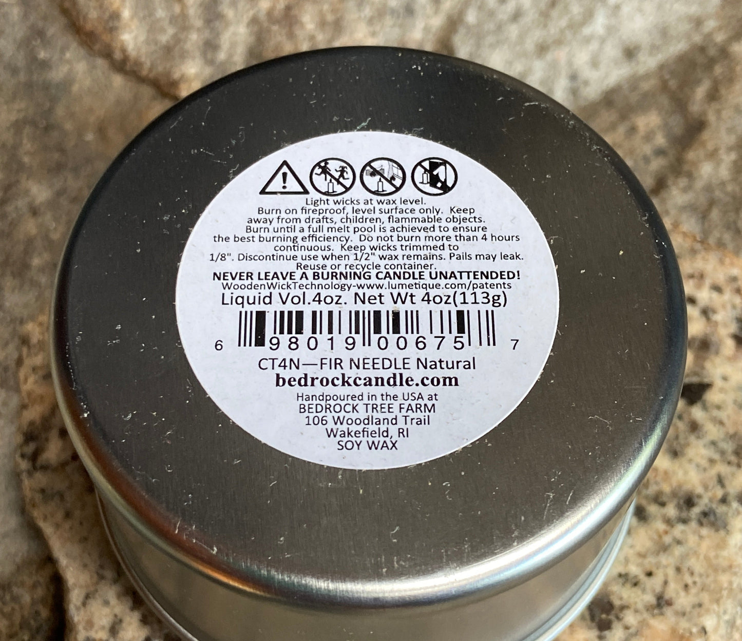 SOY CANDLE Fir Needle Natural Candle Tin 4 oz. with Window Lid Single Cotton Wick - CT4