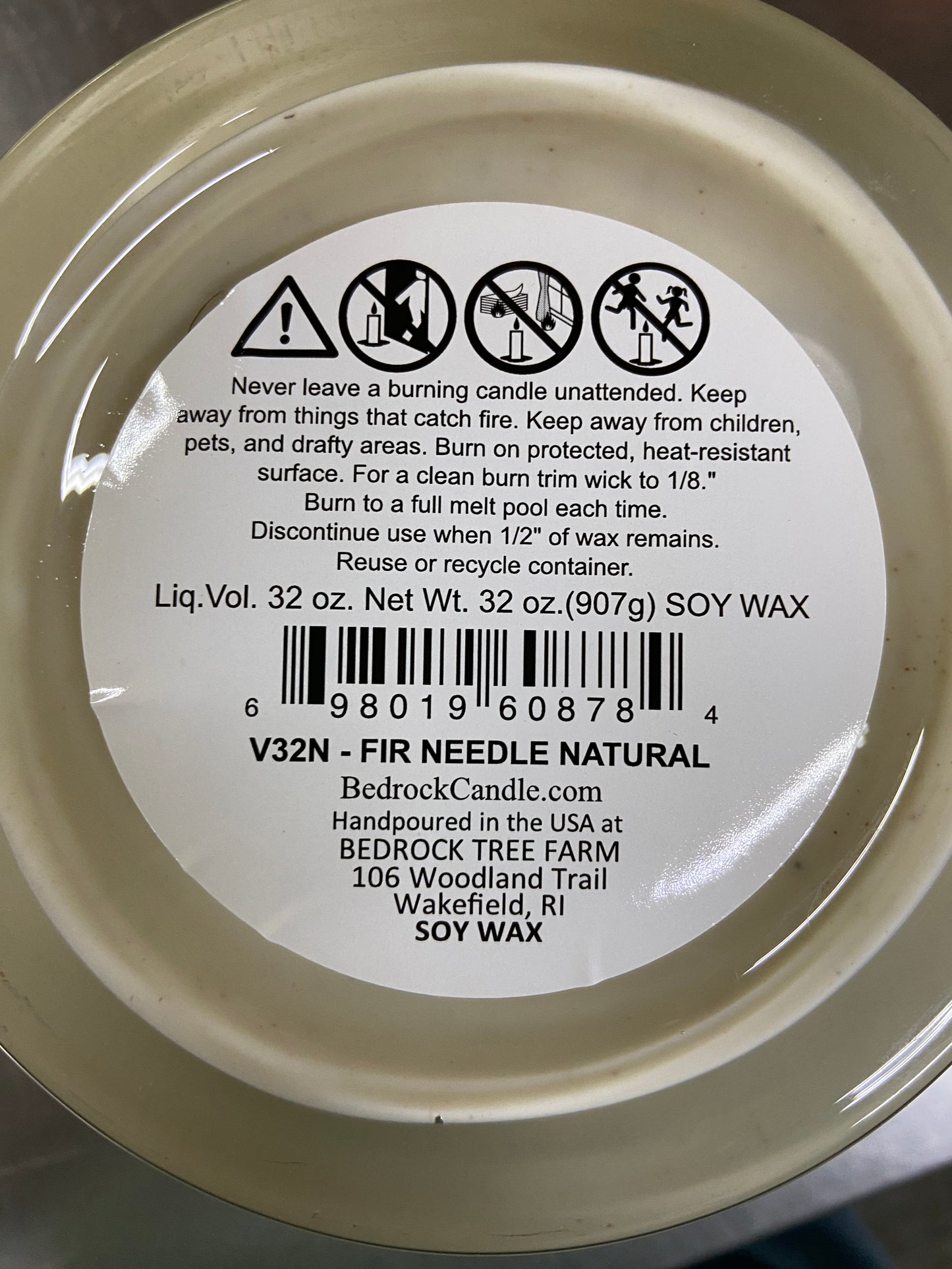 SOY CANDLE - Fir Needle Natural VASE - 32 oz. with one wooden center wick and 3 outer cotton wicks - V32N