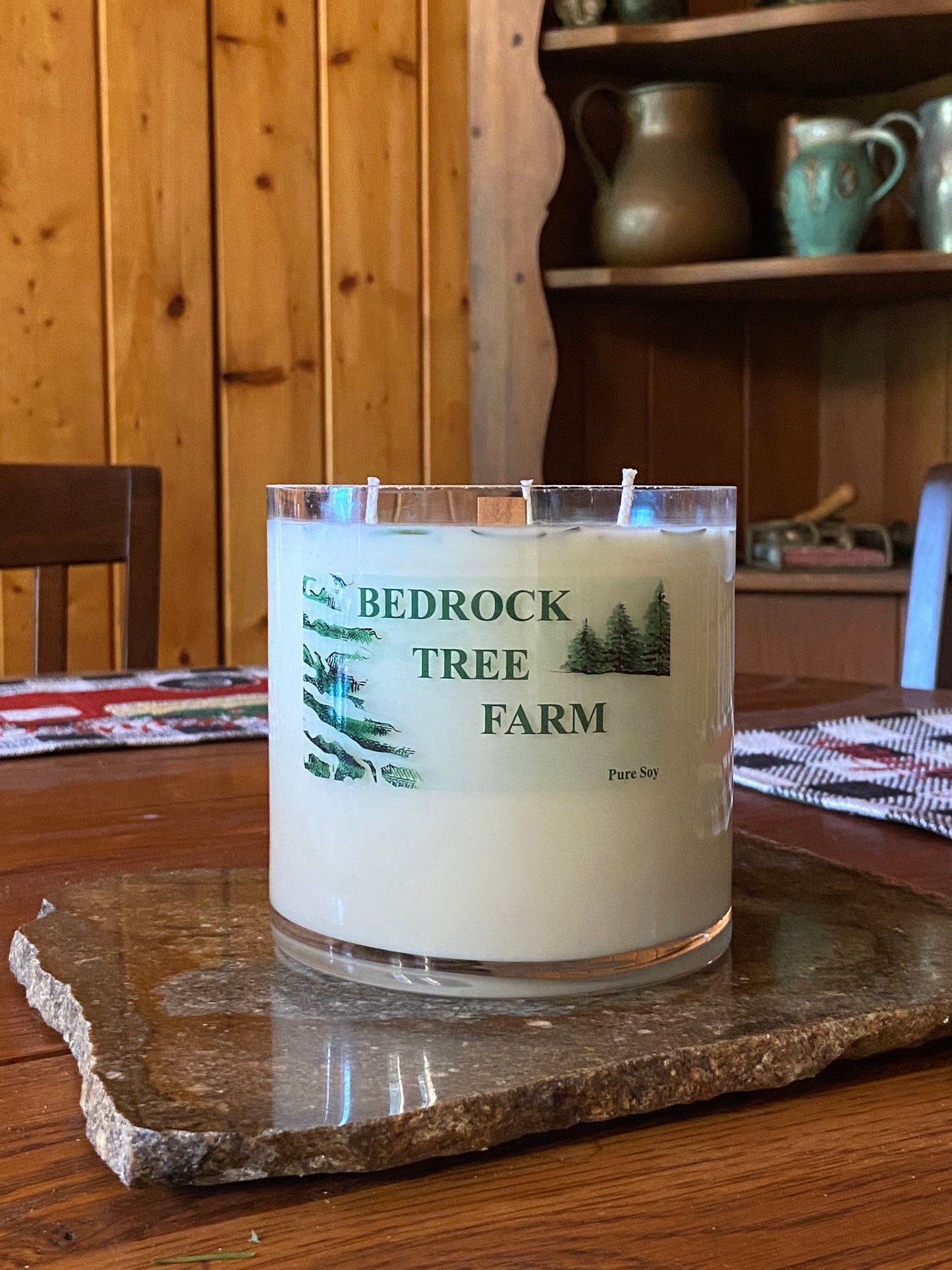 SOY CANDLE - Fir Needle Natural VASE - 32 oz. with one wooden center wick and 3 outer cotton wicks - V32N