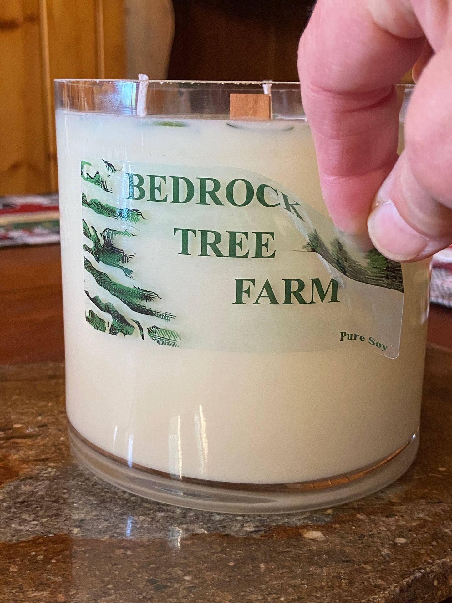 SOY CANDLE - Fir Needle Natural VASE - 32 oz. with one wooden center wick and 3 outer cotton wicks - V32N