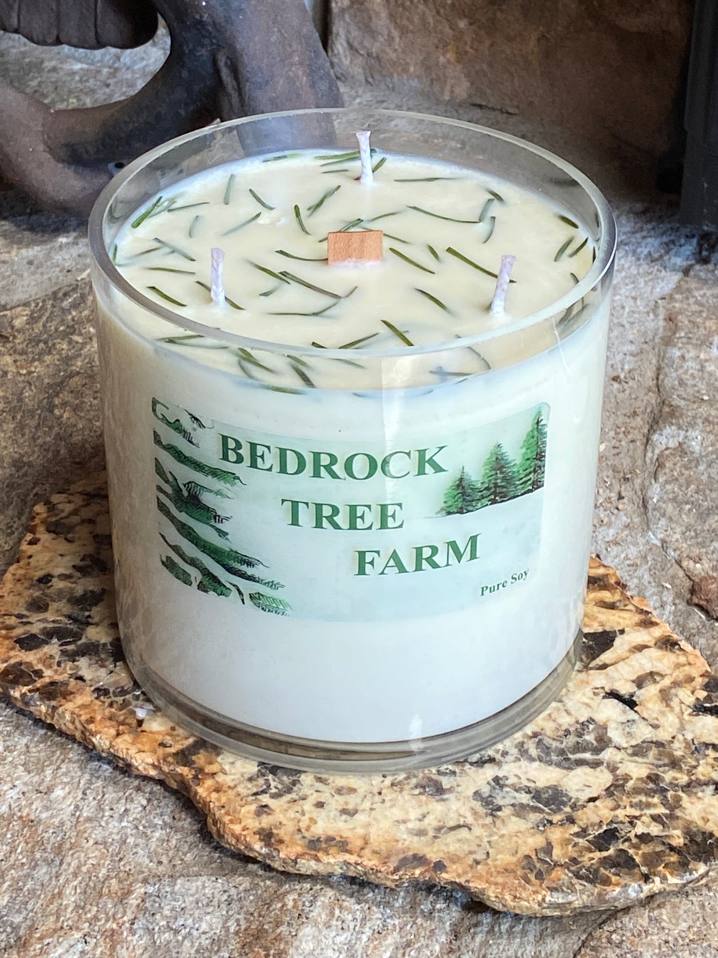 SOY CANDLE - Fir Needle Natural VASE - 32 oz. with one wooden center wick and 3 outer cotton wicks - V32N