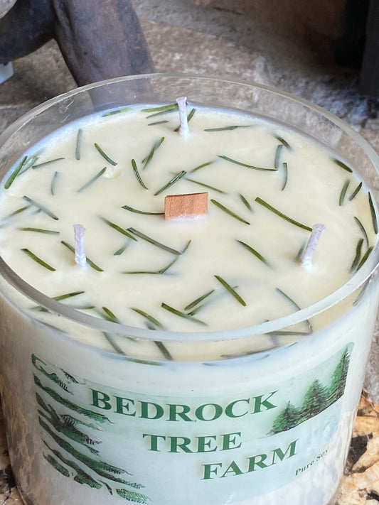 SOY CANDLE - Fir Needle Natural VASE - 32 oz. with one wooden center wick and 3 outer cotton wicks - V32N