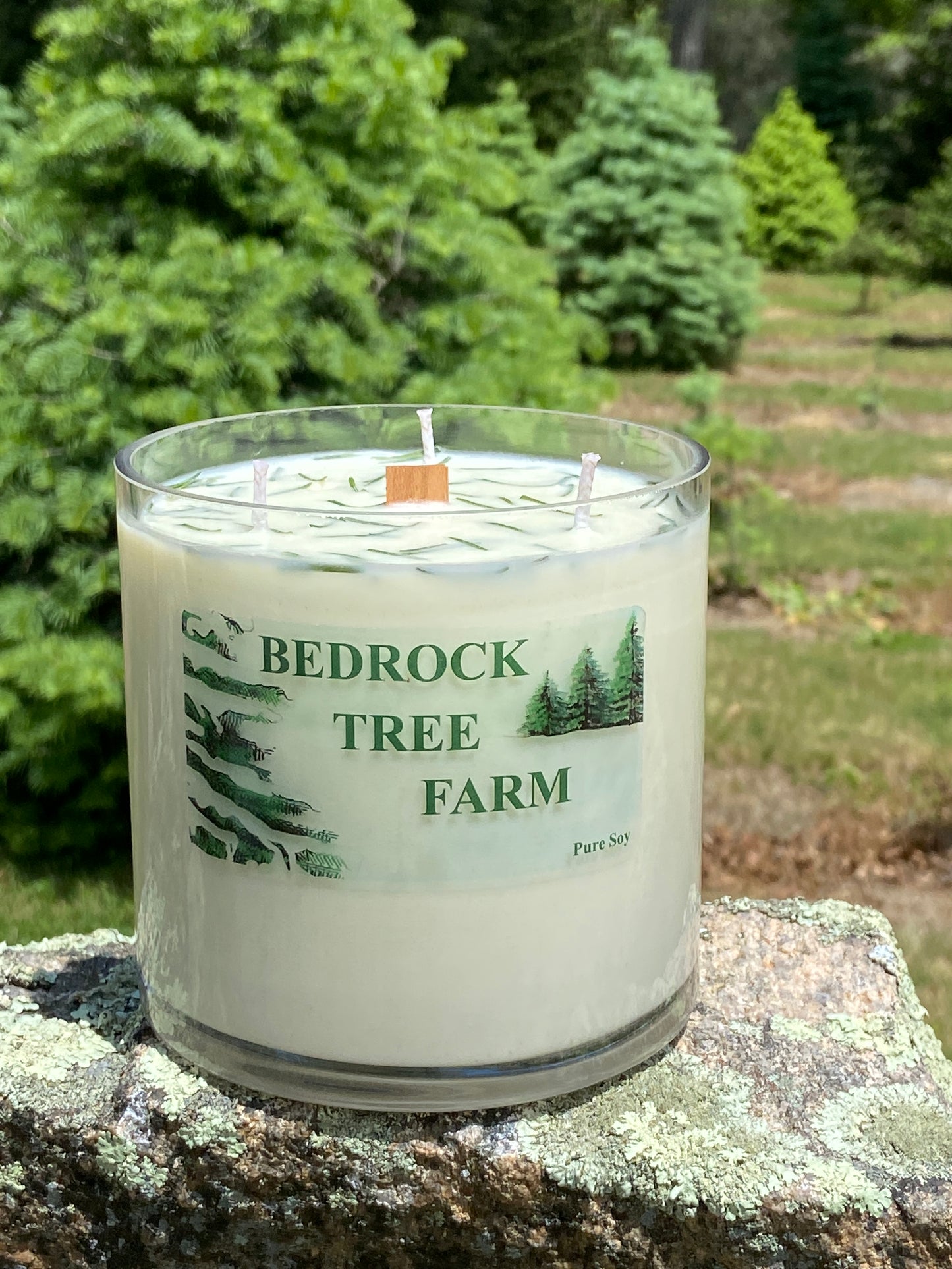 SOY CANDLE - Fir Needle Natural VASE - 32 oz. with one wooden center wick and 3 outer cotton wicks - V32N