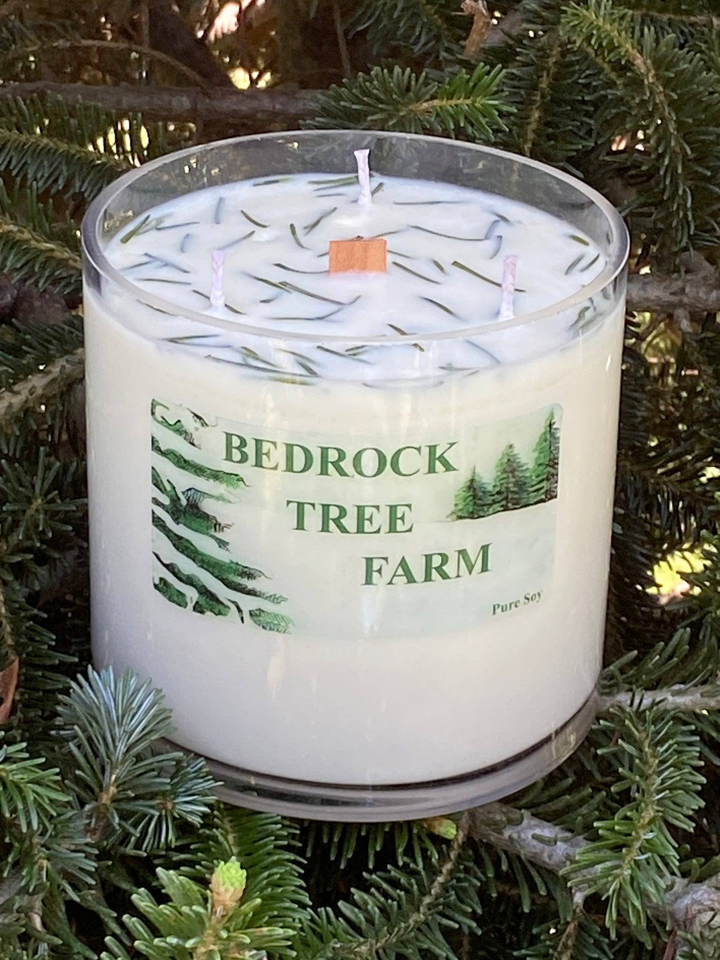 SOY CANDLE - Fir Needle Natural VASE - 32 oz. with one wooden center wick and 3 outer cotton wicks - V32N