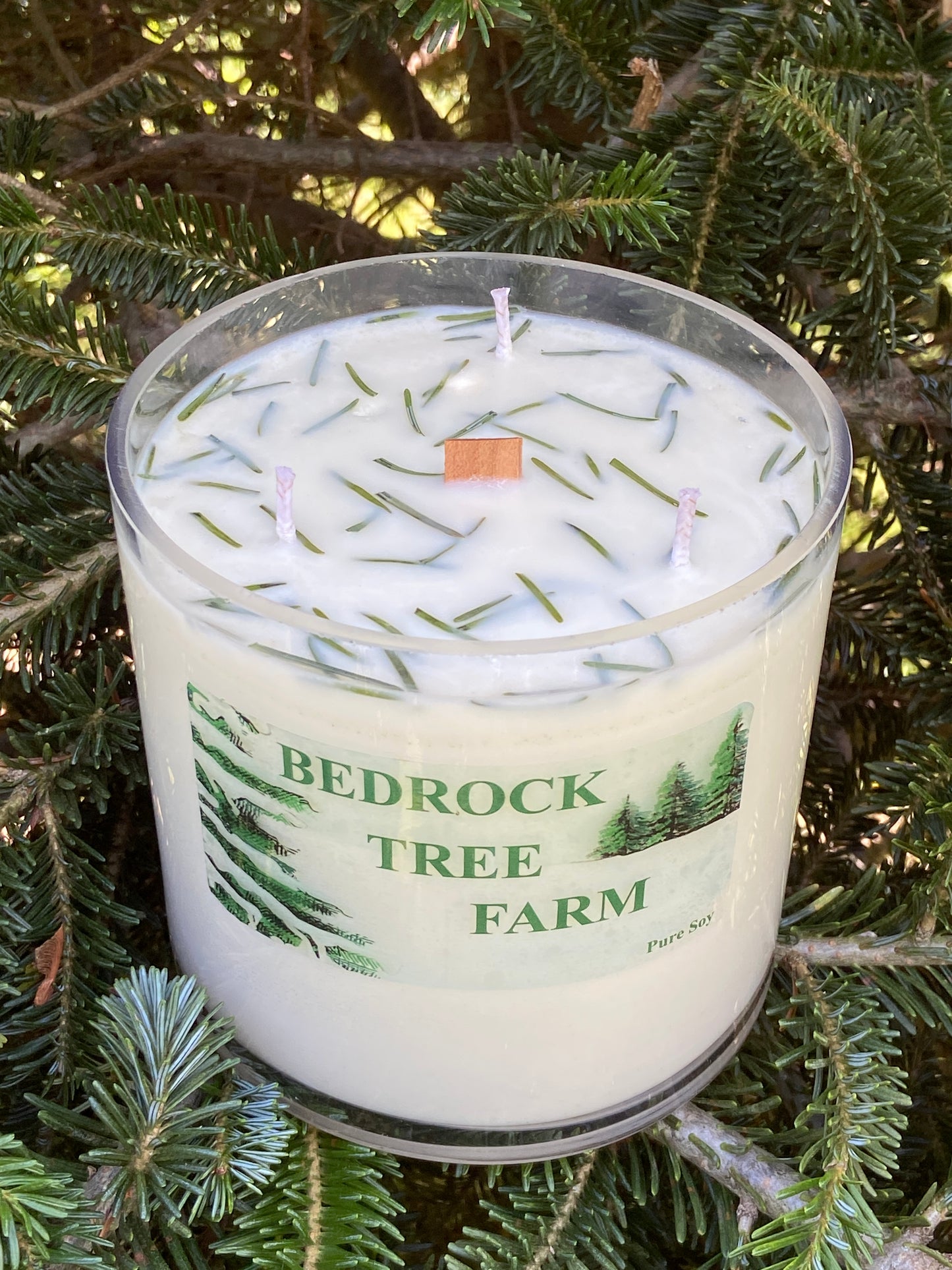 SOY CANDLE - Fir Needle Natural VASE - 32 oz. with one wooden center wick and 3 outer cotton wicks - V32N