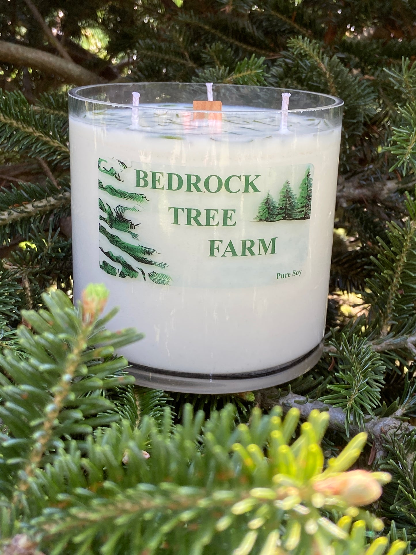 SOY CANDLE - Fir Needle Natural VASE - 32 oz. with one wooden center wick and 3 outer cotton wicks - V32N