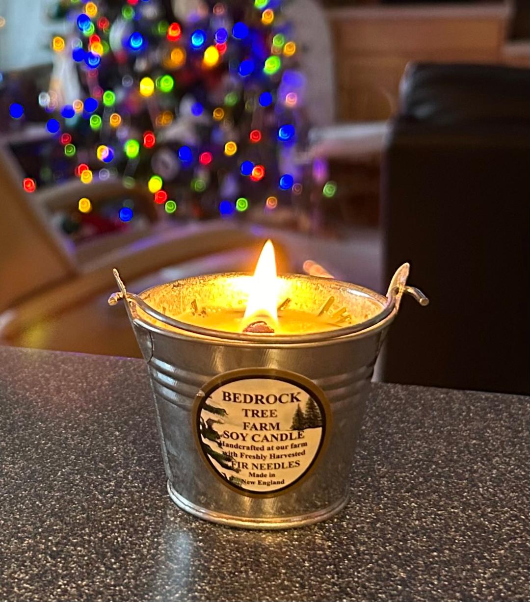 SOY CANDLE Fir Needle Natural Galvanized Pail 3 oz. Wooden Wick - P3N